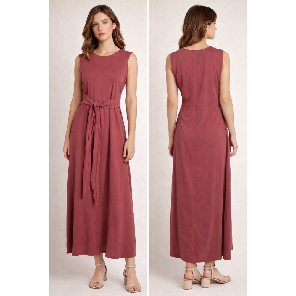 ZARA Maxi‎ Dress Woman Size S Rose Sleeveless Tie Front Minimalist Career